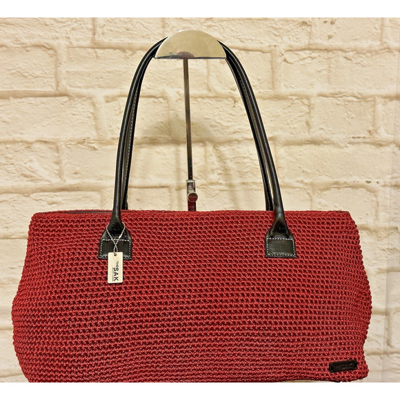 The Sak Red Handbag with Black Leather Trim Handles - Picture 1 of 16